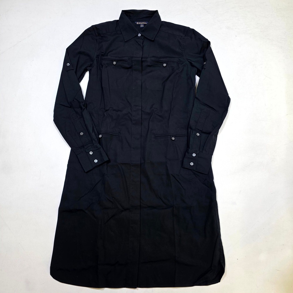 Brooks Brothers Shirt Dress Womens 2 Black Long Sleeve Utility Button Front Midi